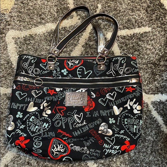 Coach poppy Black and Red Graphic Tote Bag - Picture 1 of 10